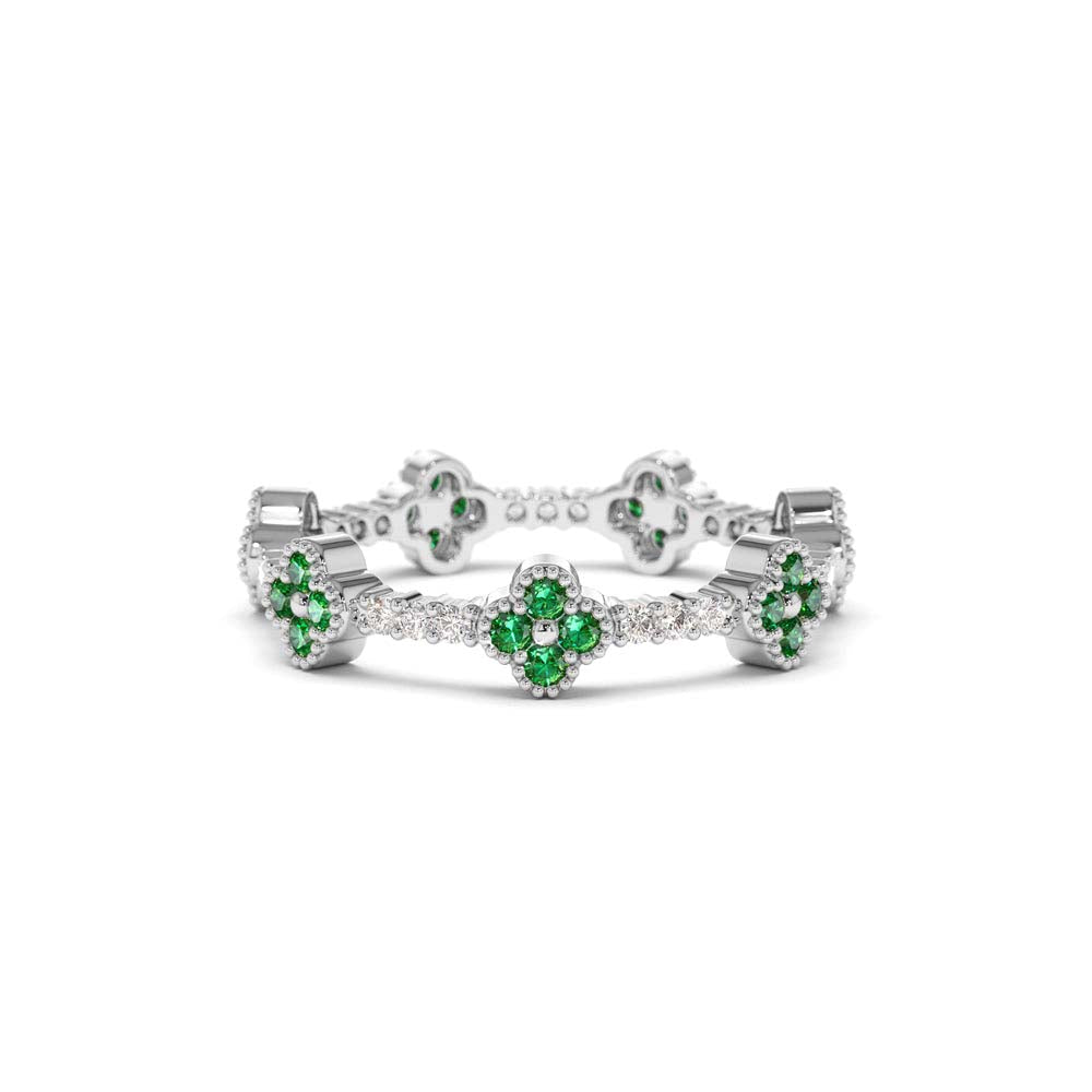 Full Eternity Clover Emerald and Diamond Ring in 14K Gold — view 4