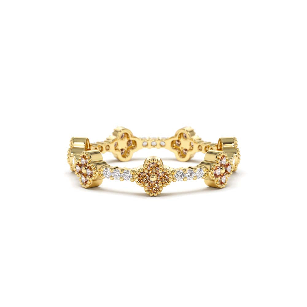 Full Eternity Clover Citrine and Diamond Ring in 14K Gold — view 1