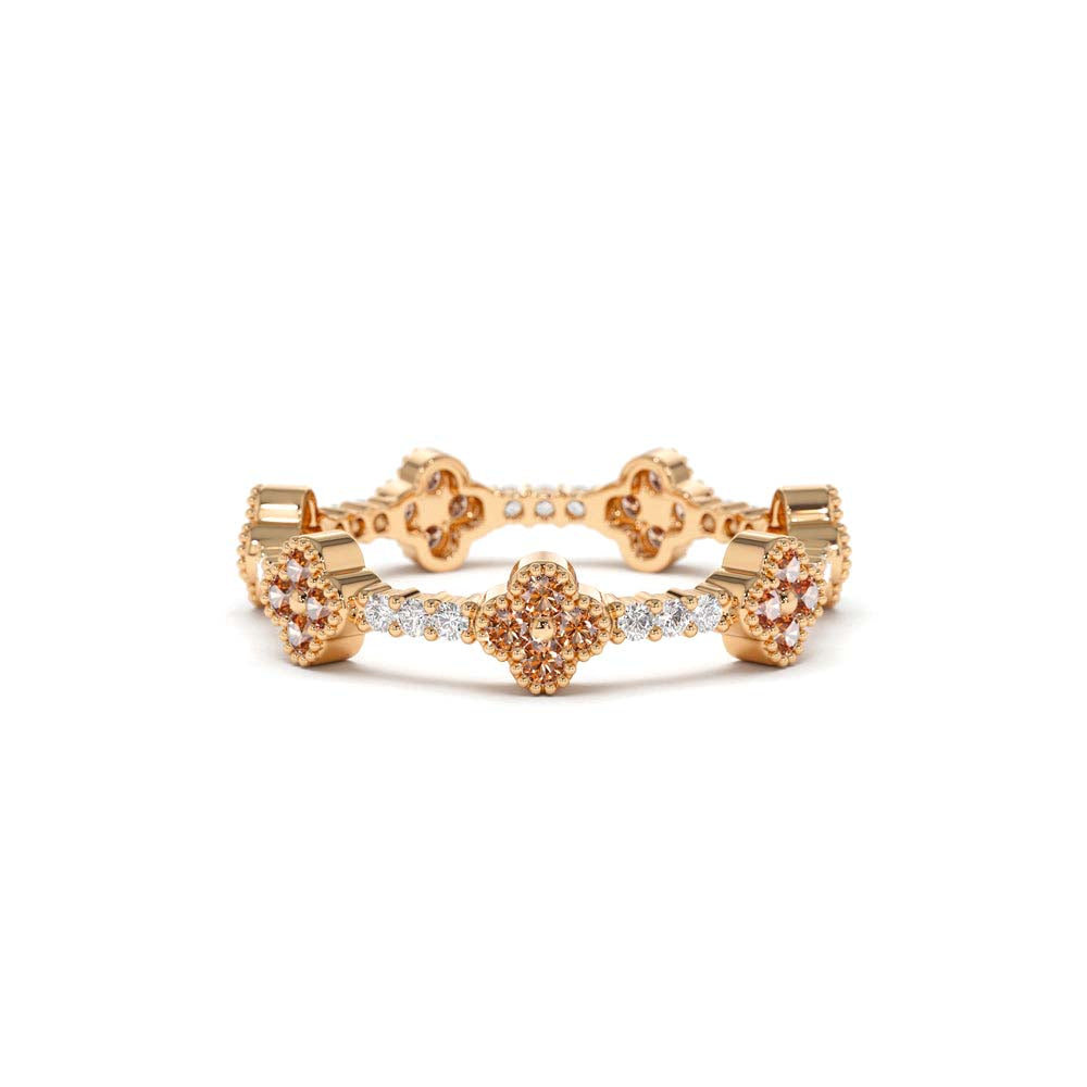 Full Eternity Clover Citrine and Diamond Ring in 14K Gold — view 5