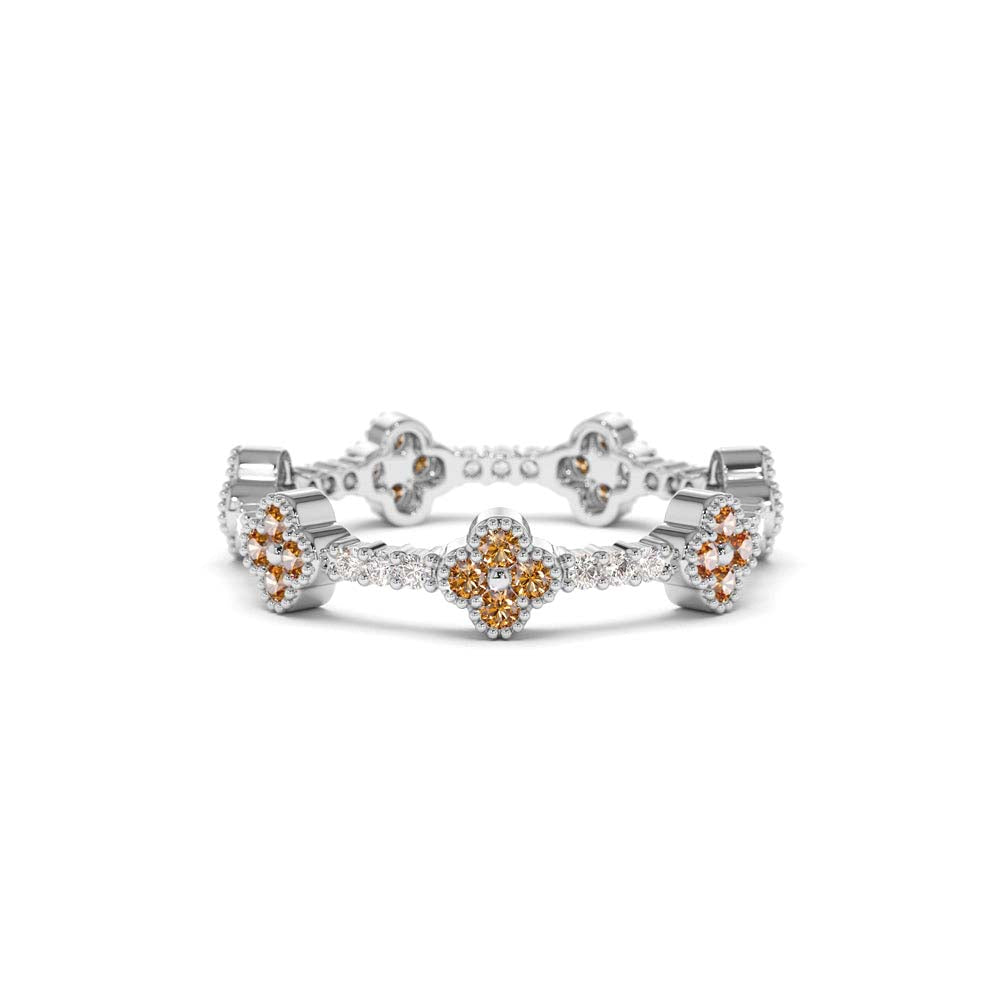 Full Eternity Clover Citrine and Diamond Ring in 14K Gold — view 4