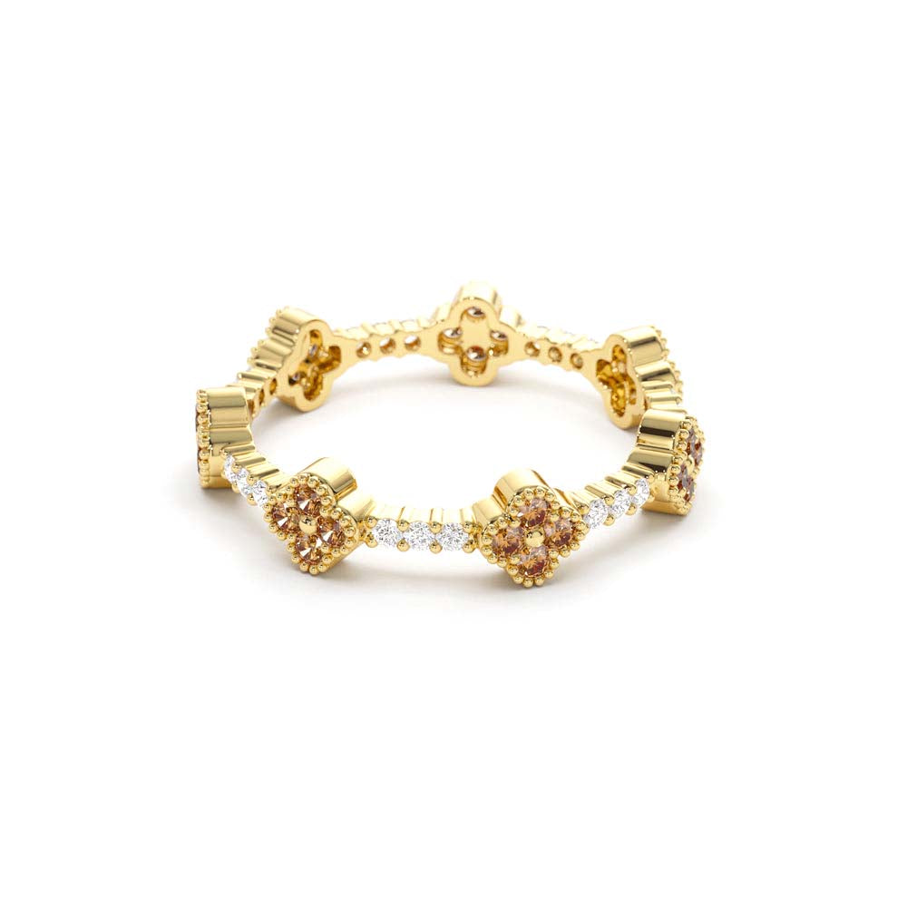 Full Eternity Clover Citrine and Diamond Ring in 14K Gold — view 2