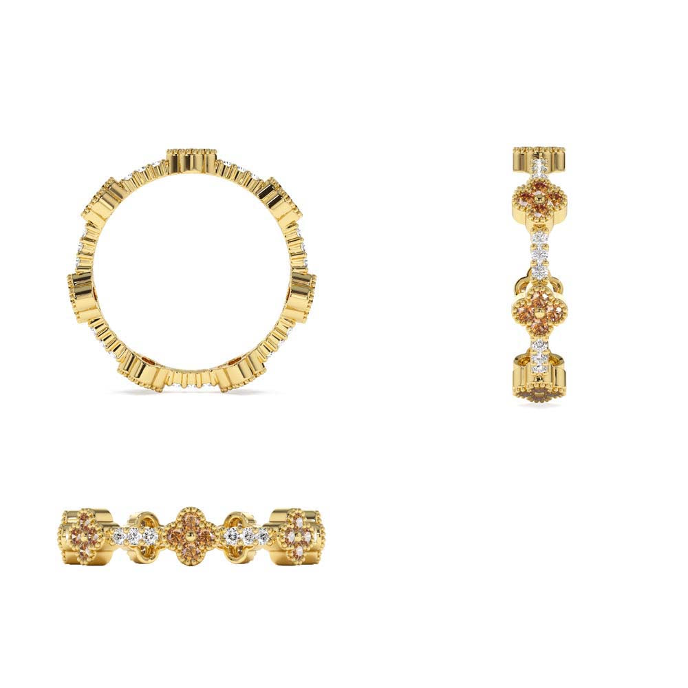 Full Eternity Clover Citrine and Diamond Ring in 14K Gold — view 3