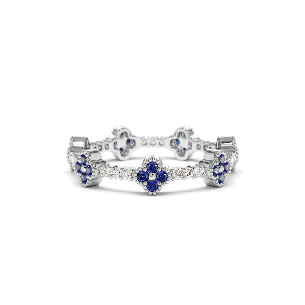 Full Eternity Clover Sapphire and Diamond Ring in 14K Gold — view 4
