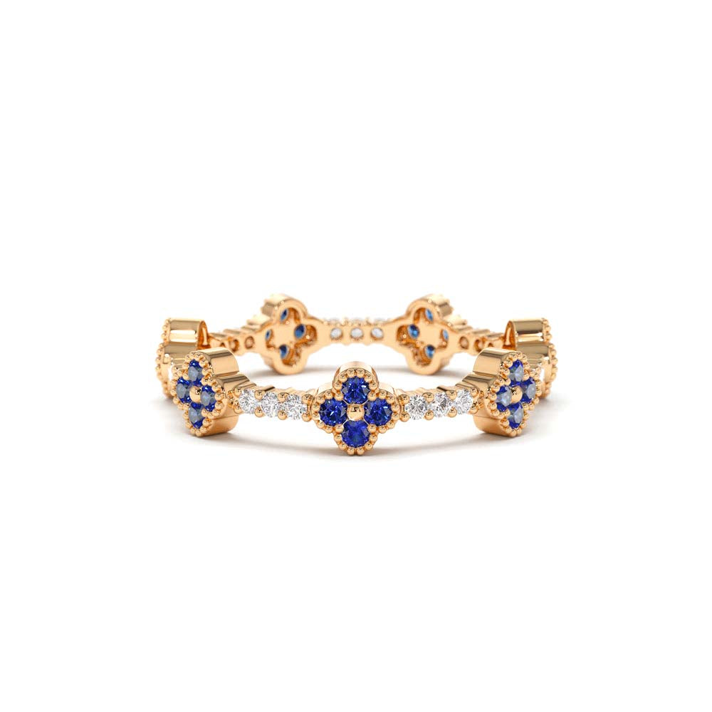 Full Eternity Clover Sapphire and Diamond Ring in 14K Gold — view 5