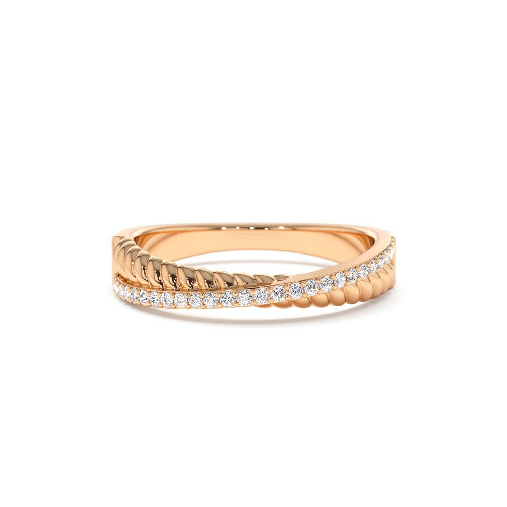 Micro Pave Diamond Twisted Rope Criss Cross Ring in 14K Gold — view 5