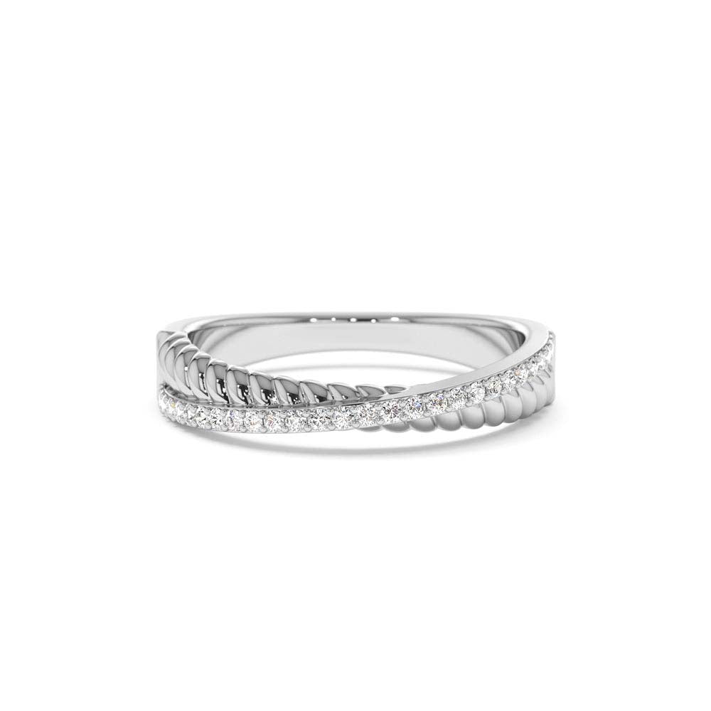 Micro Pave Diamond Twisted Rope Criss Cross Ring in 14K Gold — view 4