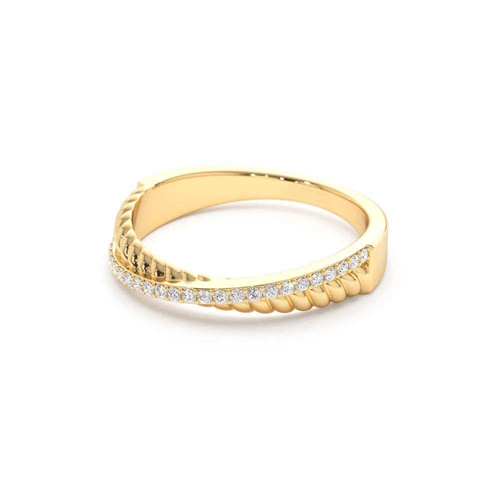 Micro Pave Diamond Twisted Rope Criss Cross Ring in 14K Gold — view 2