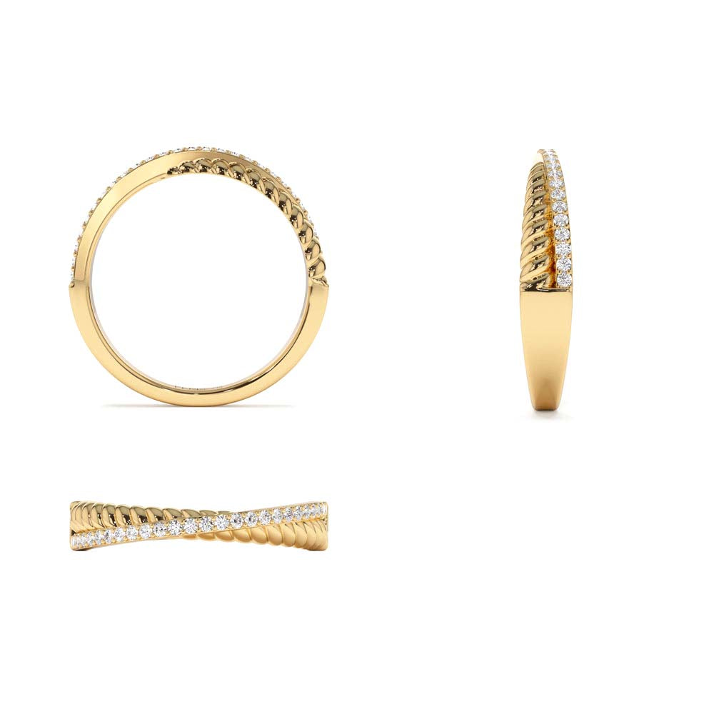 Micro Pave Diamond Twisted Rope Criss Cross Ring in 14K Gold — view 3