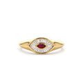 Marquise Shaped Ruby and Baguette Diamond Ring in 14K Gold — view 1