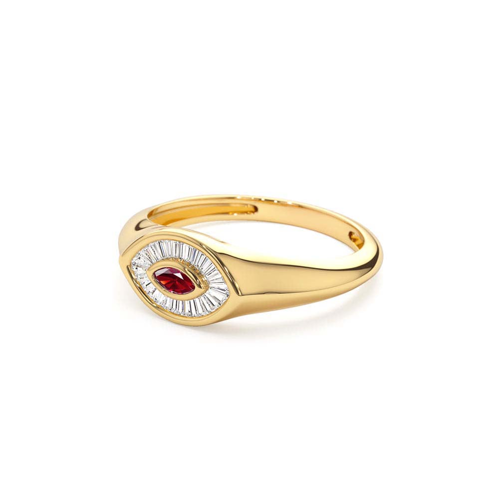 Marquise Shaped Ruby and Baguette Diamond Ring in 14K Gold — view 2