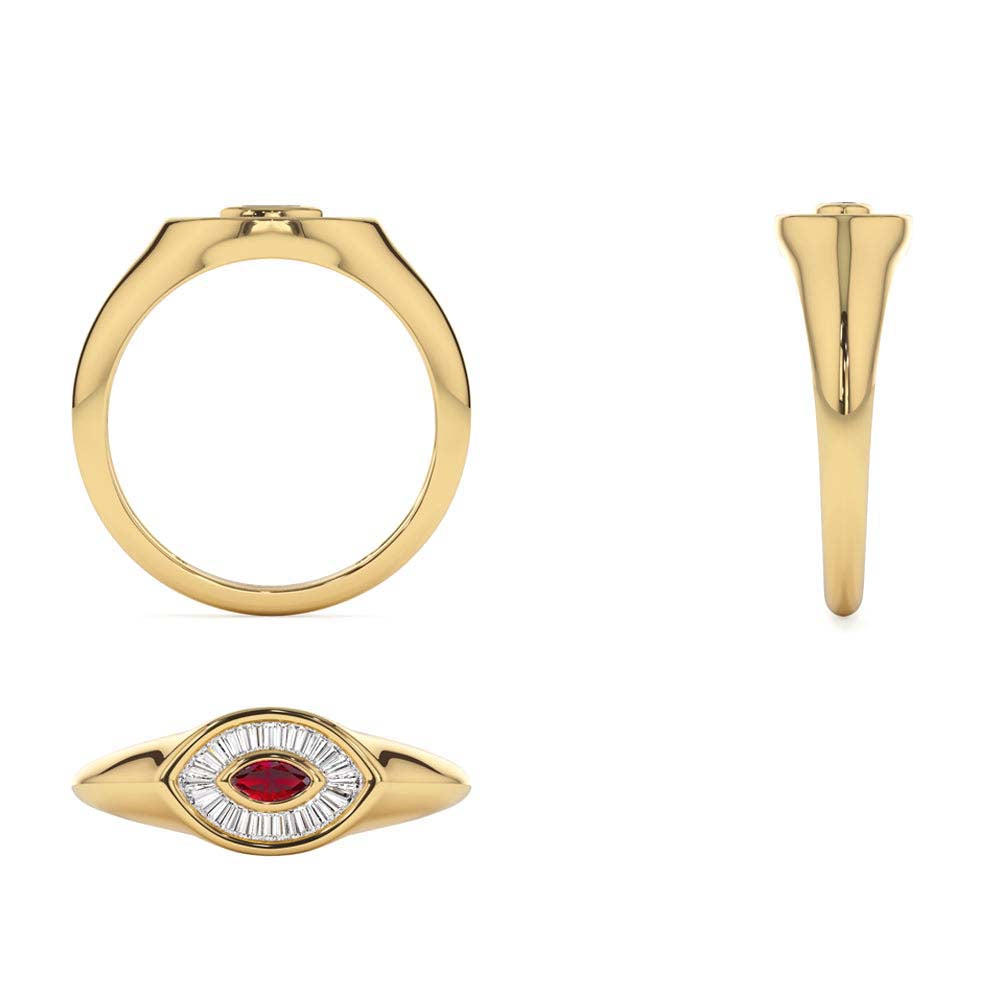 Marquise Shaped Ruby and Baguette Diamond Ring in 14K Gold — view 3