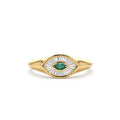 Marquise Shaped Emerald and Baguette Diamond Ring in 14K Gold — view 1