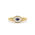 Marquise Shaped Sapphire and Baguette Diamond Ring in 14K Gold — view 1
