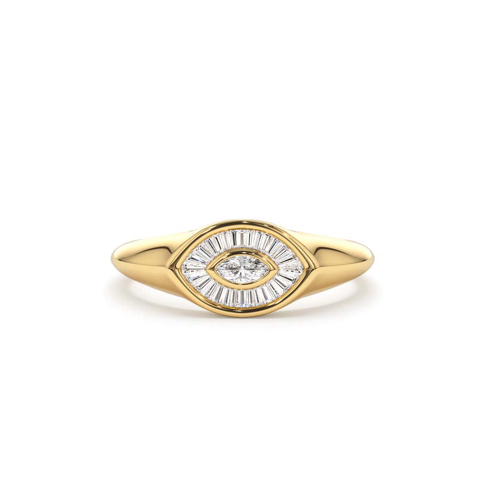 Marquise Shape Baguette Diamond Ring in 14K Gold — view 1