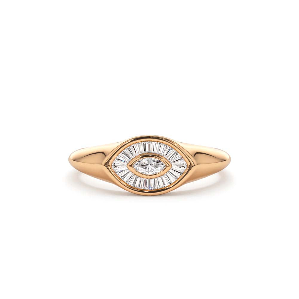 Marquise Shape Baguette Diamond Ring in 14K Gold — view 5