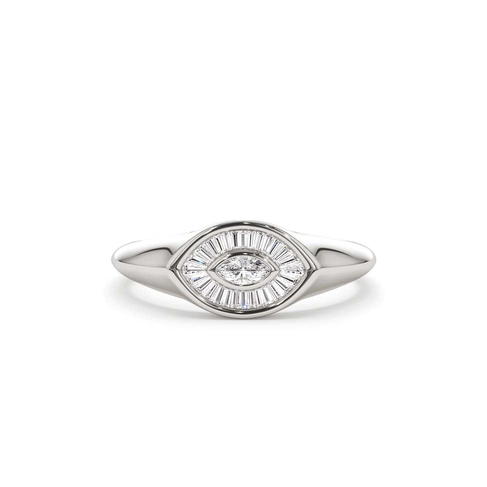 Marquise Shape Baguette Diamond Ring in 14K Gold — view 4