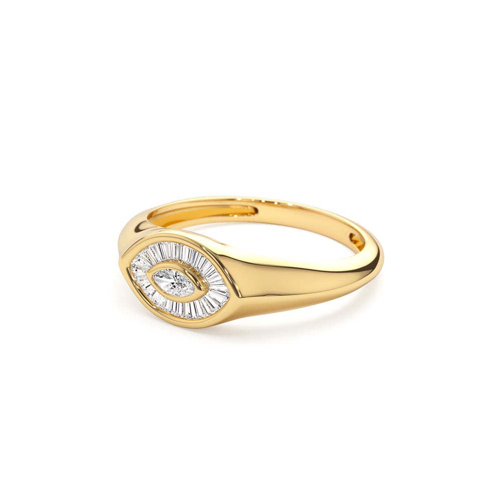 Marquise Shape Baguette Diamond Ring in 14K Gold — view 2