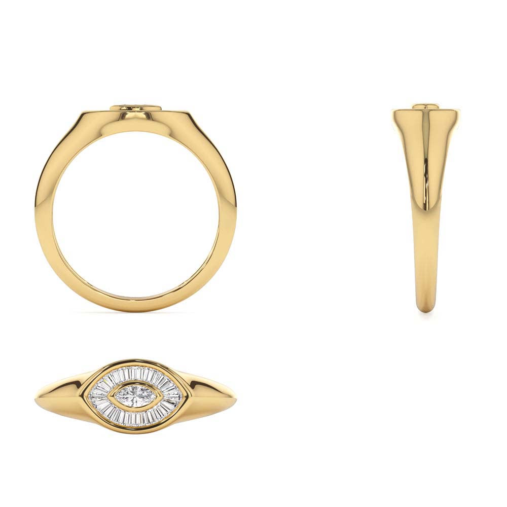 Marquise Shape Baguette Diamond Ring in 14K Gold — view 3