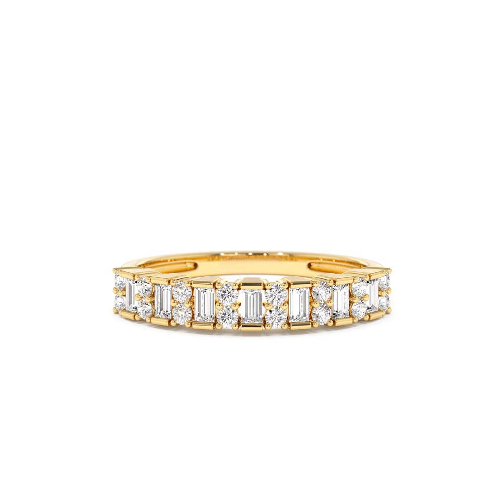 Vertical Baguette and Round Diamond Wedding Band in 14K Gold — view 1