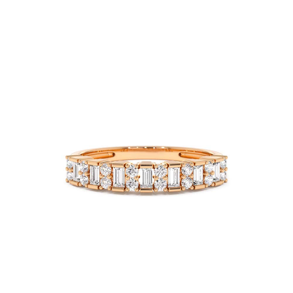 Vertical Baguette and Round Diamond Wedding Band in 14K Gold — view 5