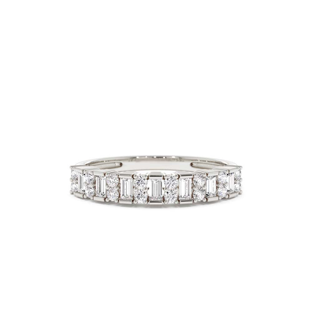 Vertical Baguette and Round Diamond Wedding Band in 14K Gold — view 4
