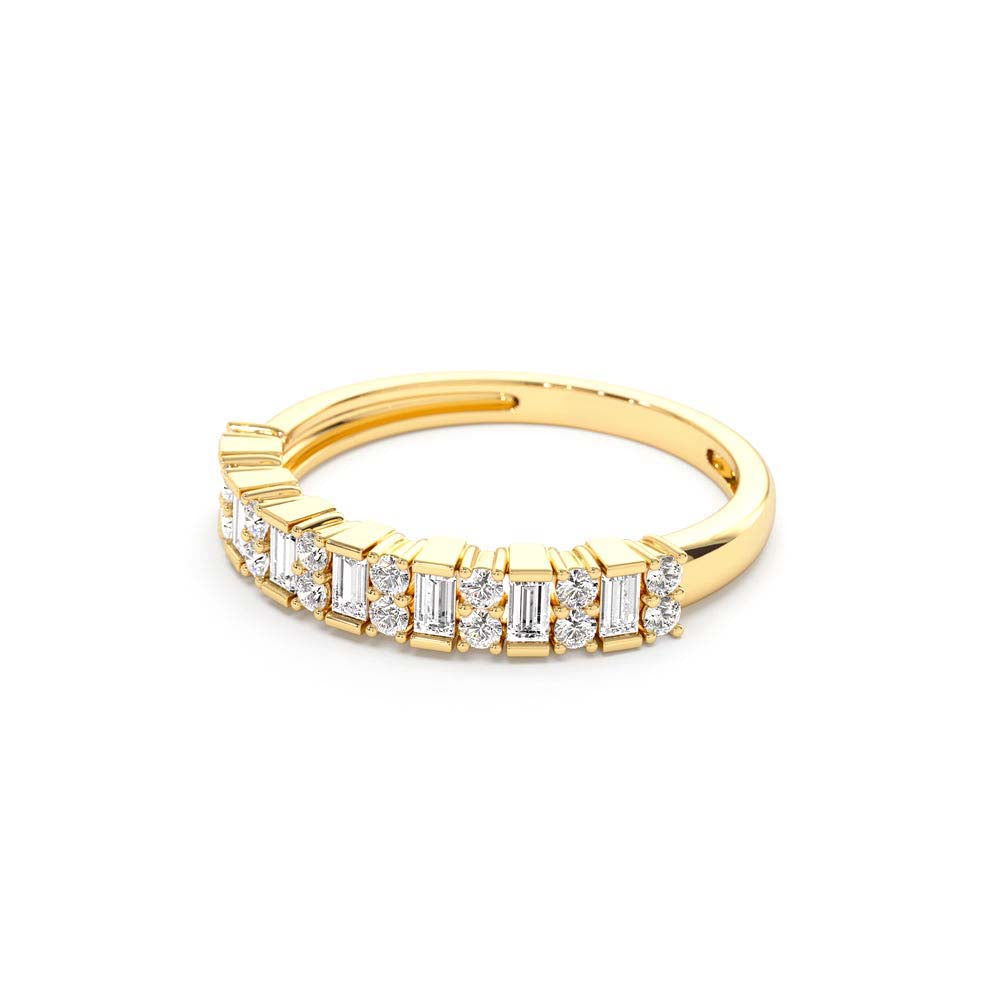 Vertical Baguette and Round Diamond Wedding Band in 14K Gold — view 2