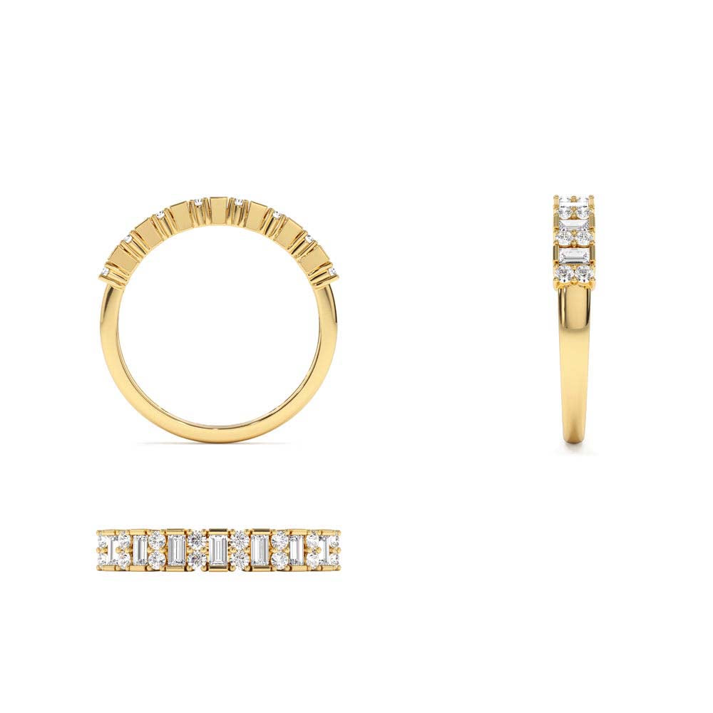 Vertical Baguette and Round Diamond Wedding Band in 14K Gold — view 3
