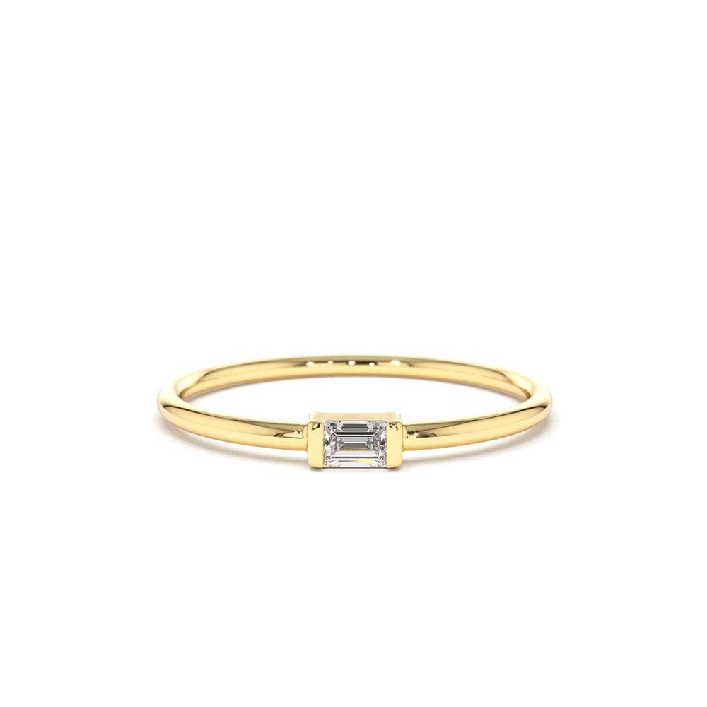 Single Baguette Solitaire Diamond Ring in 14K Gold — view 1