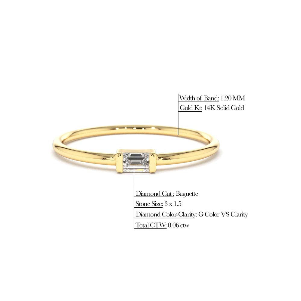 Single Baguette Solitaire Diamond Ring in 14K Gold — view 2
