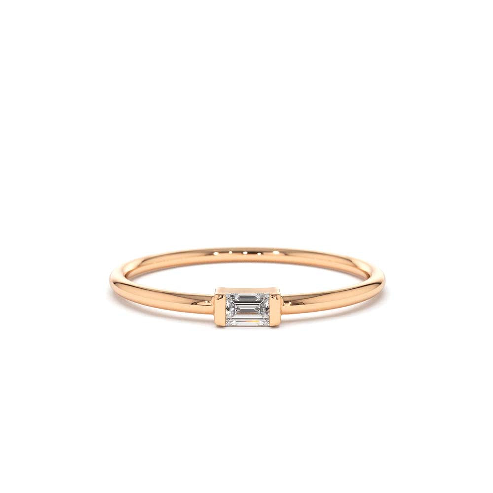 Single Baguette Solitaire Diamond Ring in 14K Gold — view 5