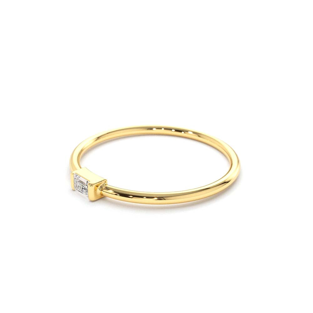 Single Baguette Solitaire Diamond Ring in 14K Gold — view 3