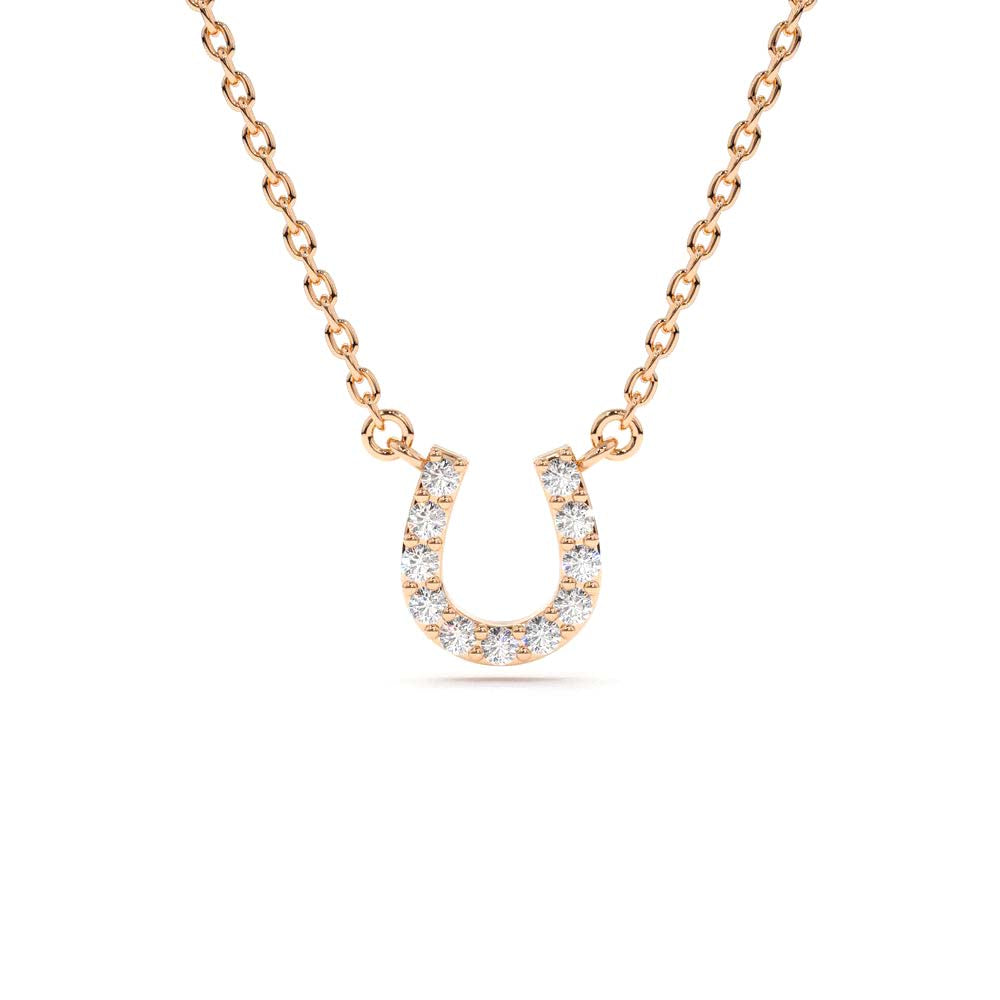 Mini Diamond Horseshoe Necklace in 14K Gold — view 4