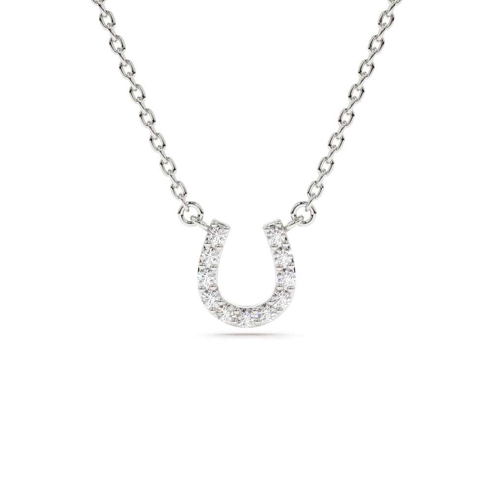 Mini Diamond Horseshoe Necklace in 14K Gold — view 3