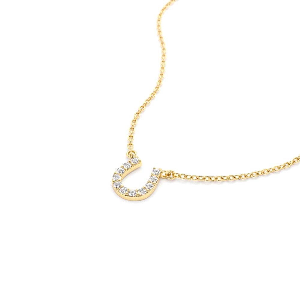 Mini Diamond Horseshoe Necklace in 14K Gold — view 2