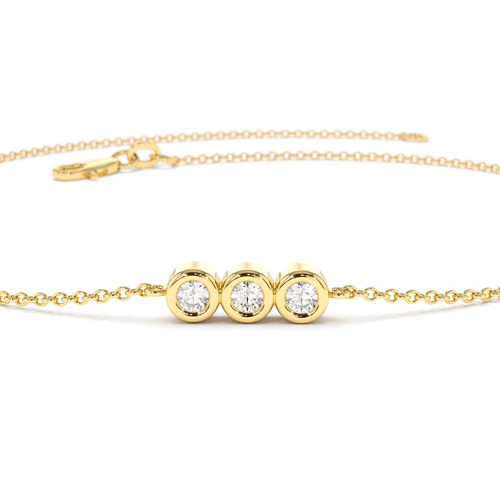 Trio Diamond Bracelet with Thin Chain in 14K Gold — view 2