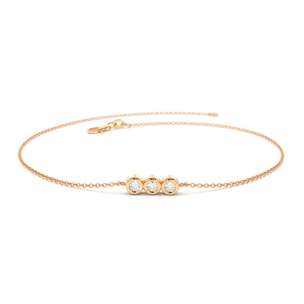 Trio Diamond Bracelet with Thin Chain in 14K Gold — view 6