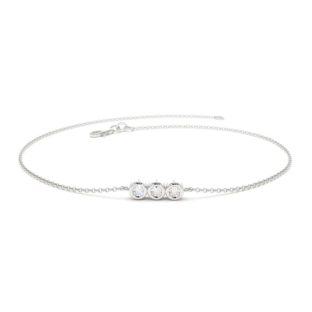 Trio Diamond Bracelet with Thin Chain in 14K Gold — view 5