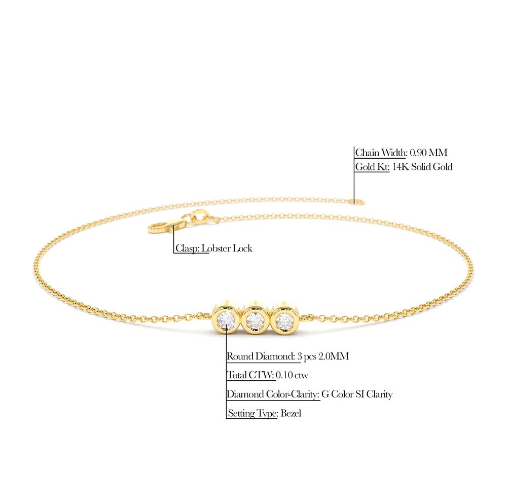 Trio Diamond Bracelet with Thin Chain in 14K Gold — view 3