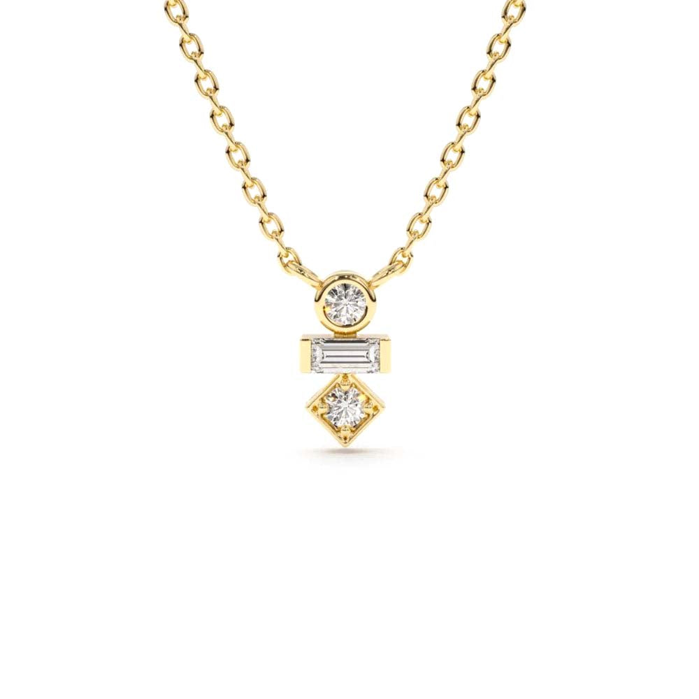 Baguette and Round Cut Diamond Necklace in 14K Gold — view 1