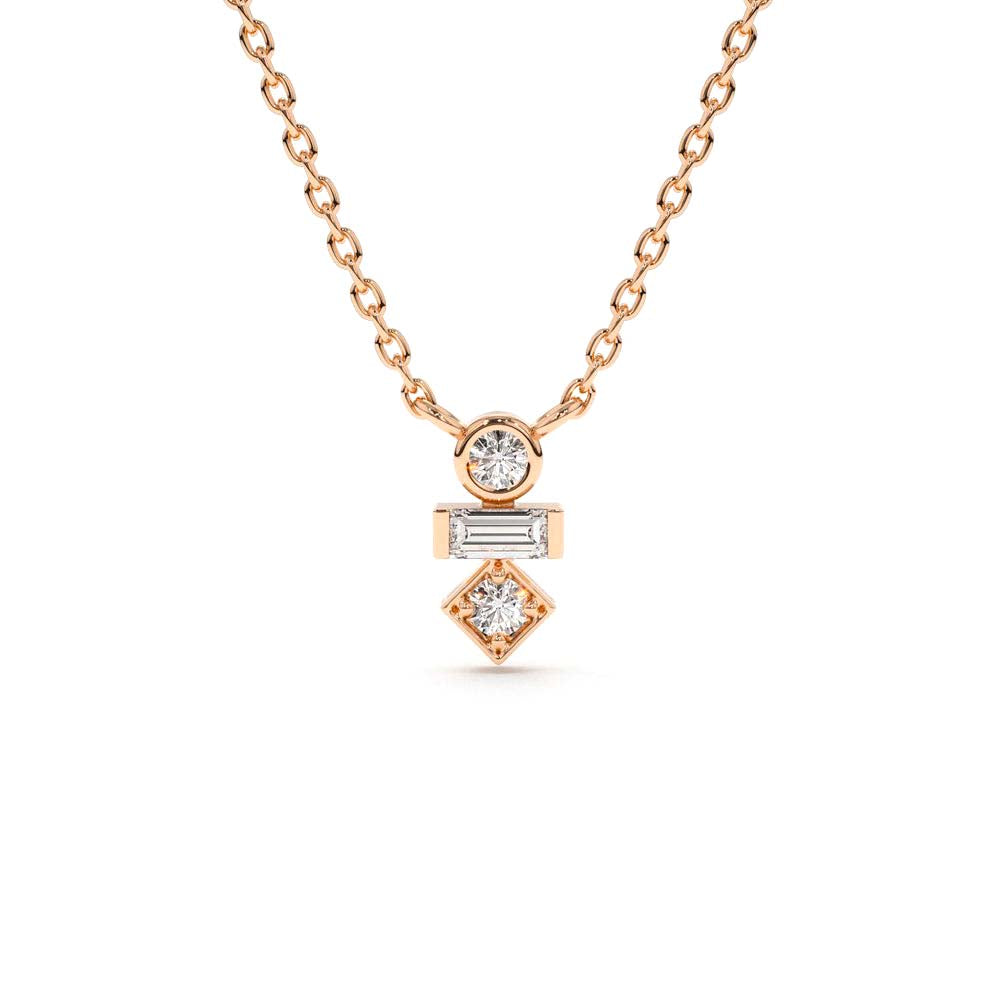 Baguette and Round Cut Diamond Necklace in 14K Gold — view 4