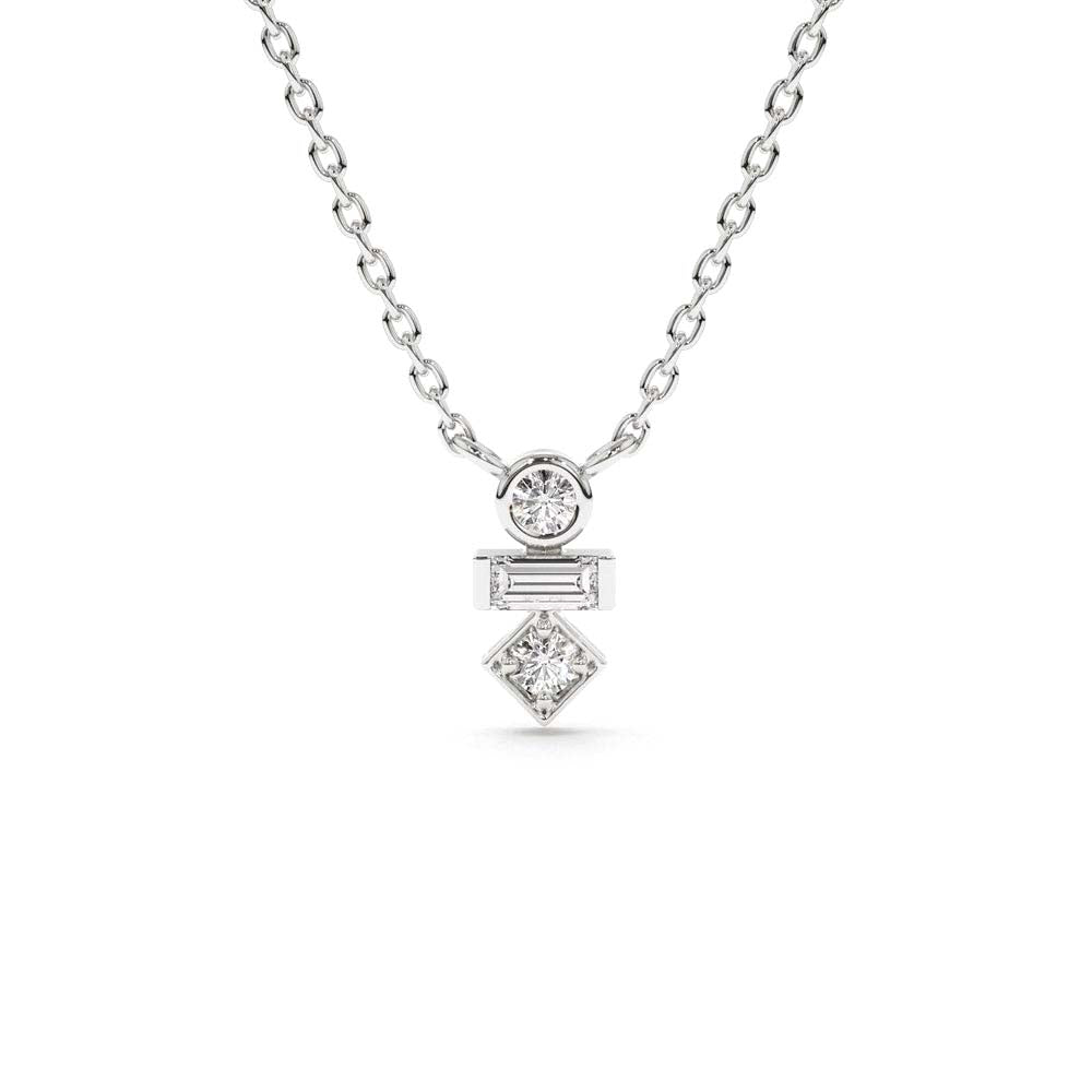 Baguette and Round Cut Diamond Necklace in 14K Gold — view 3