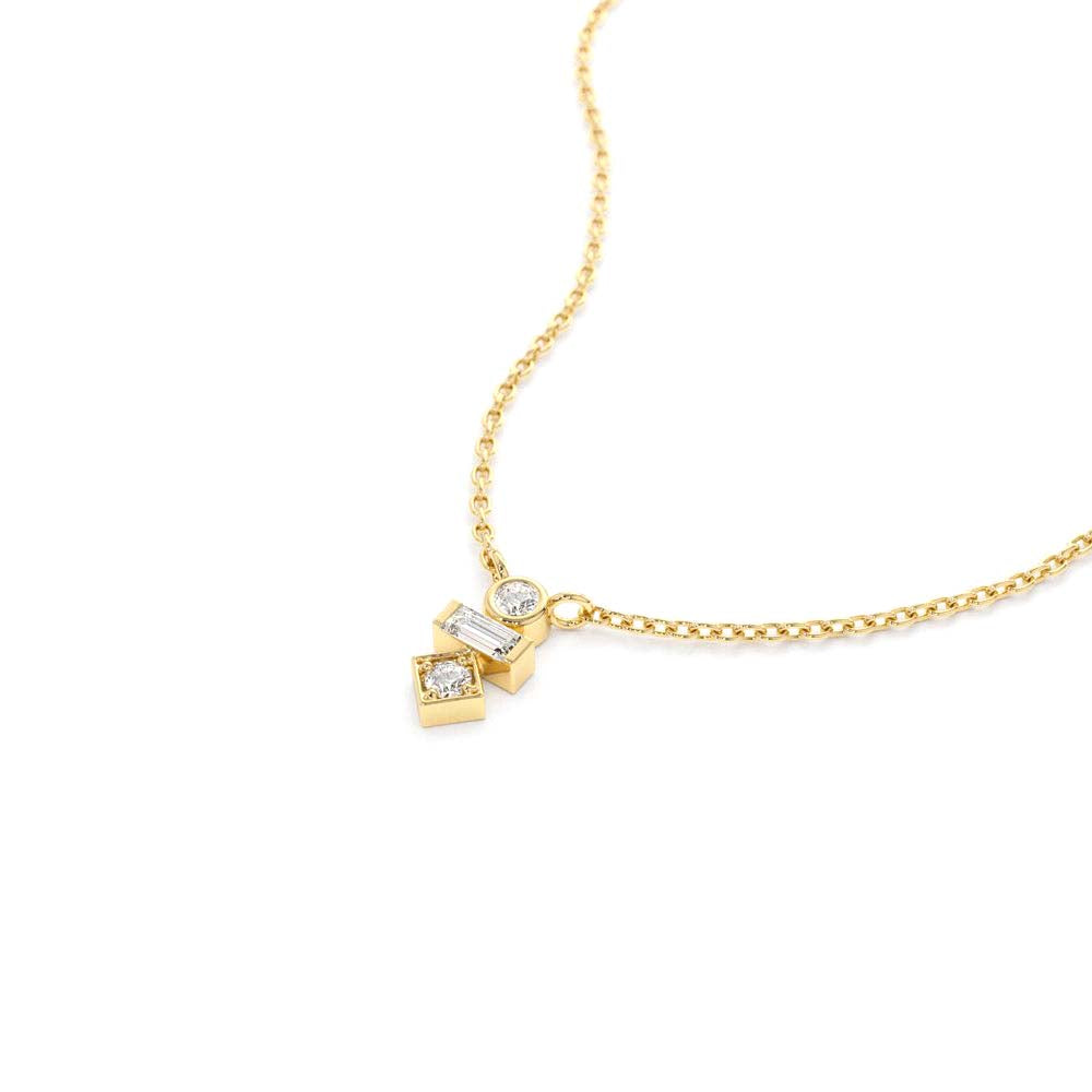 Baguette and Round Cut Diamond Necklace in 14K Gold — view 2