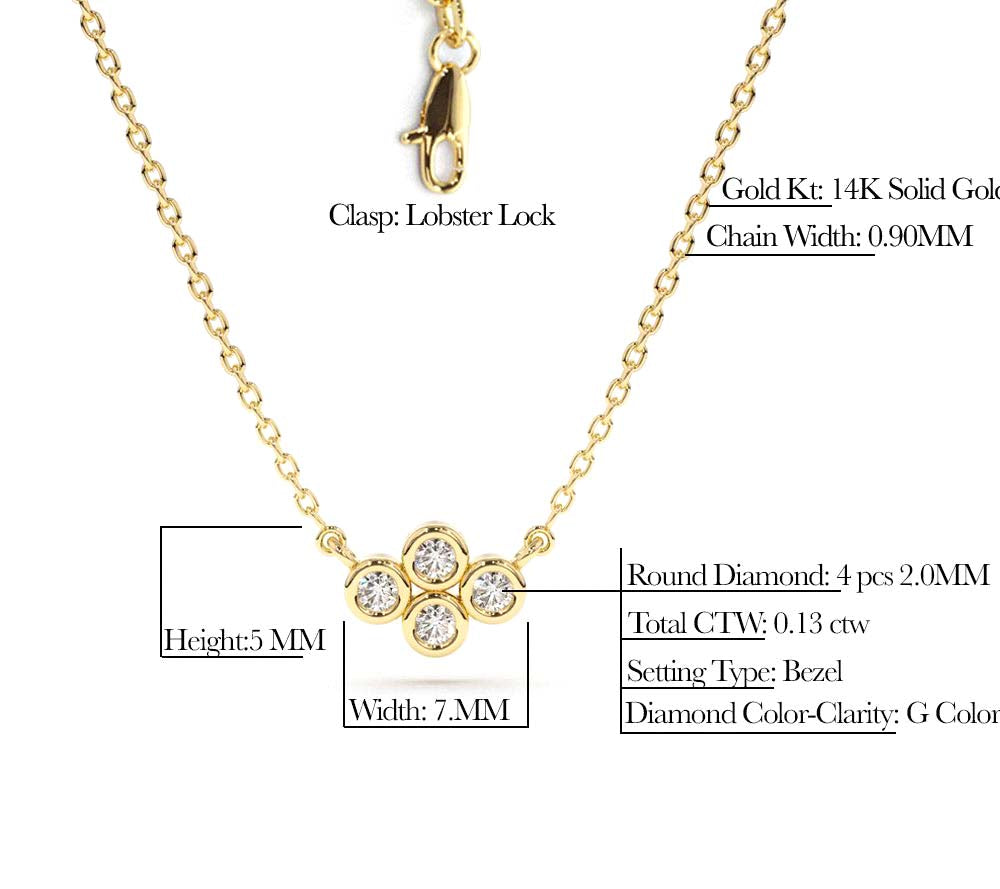 Four Stone Diamond Cluster Necklace in 14K Gold — view 5