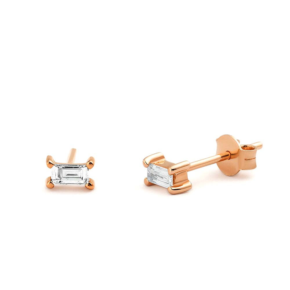 Baguette Cut Diamond Stud Earrings in 14K Gold — view 3