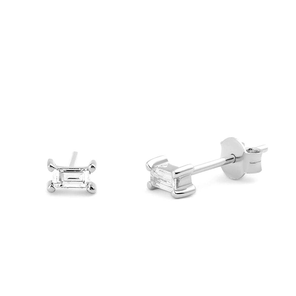 Baguette Cut Diamond Stud Earrings in 14K Gold — view 2