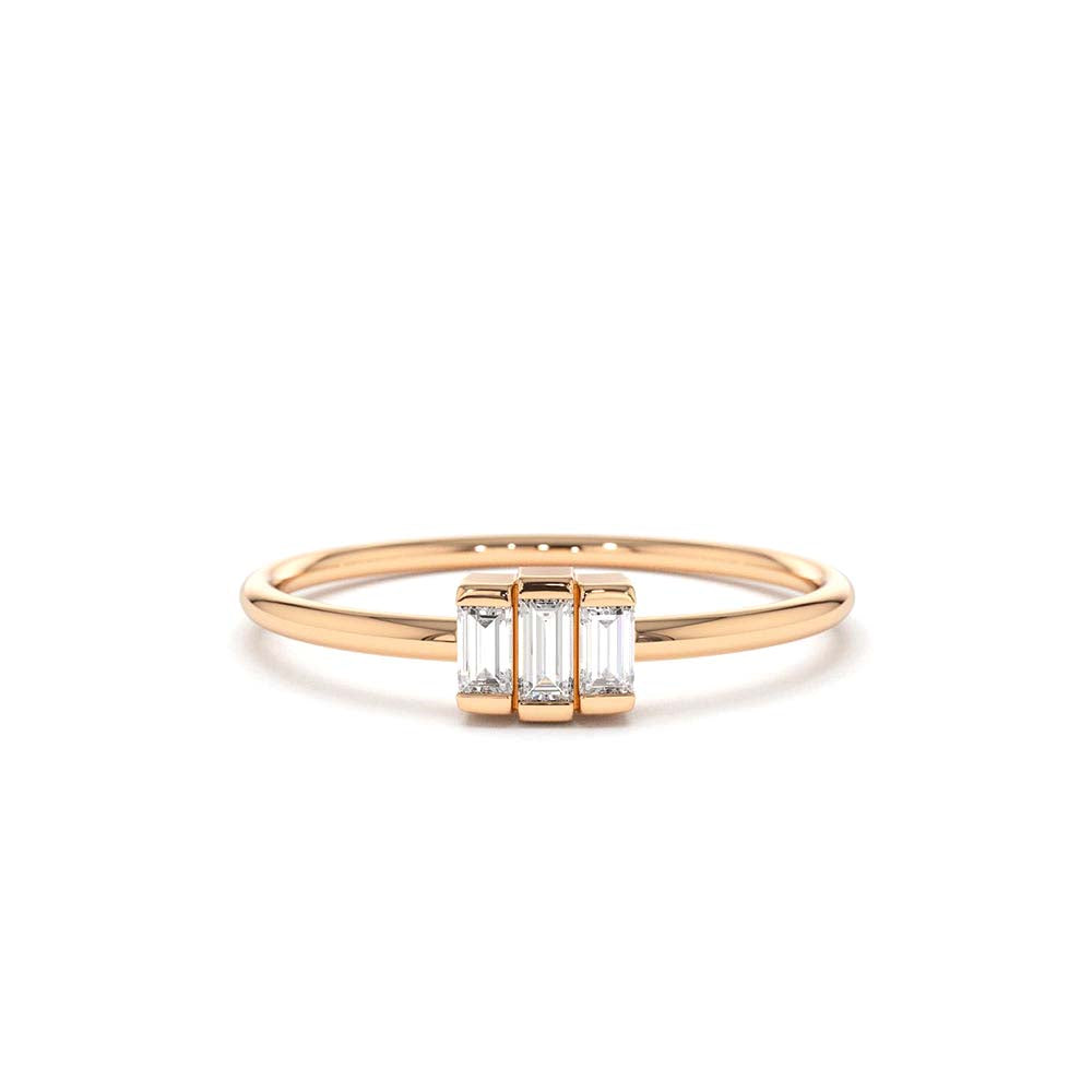 Baguette Trio Diamond Ring in 14K Gold — view 5