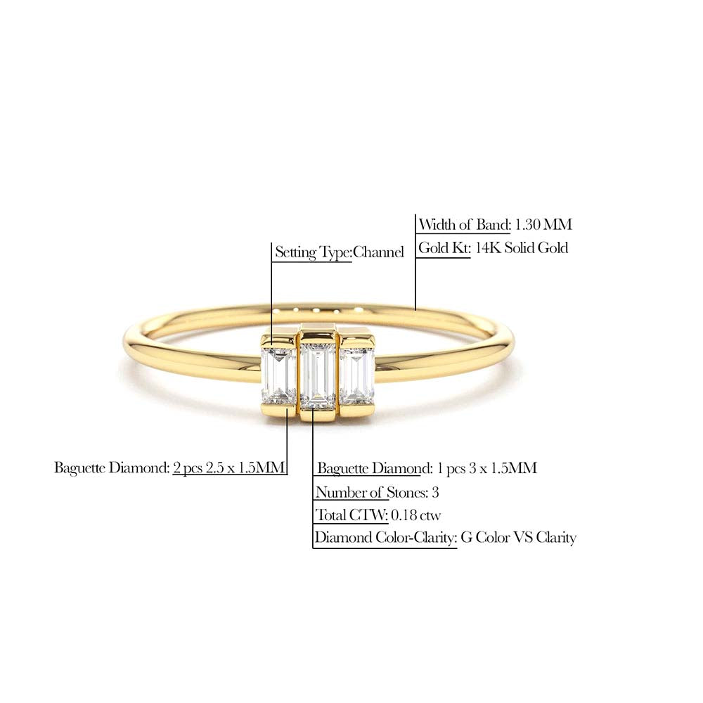 Baguette Trio Diamond Ring in 14K Gold — view 2