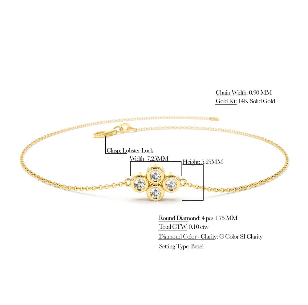 Dainty Quad Diamond Bracelet in 14K Gold — view 6