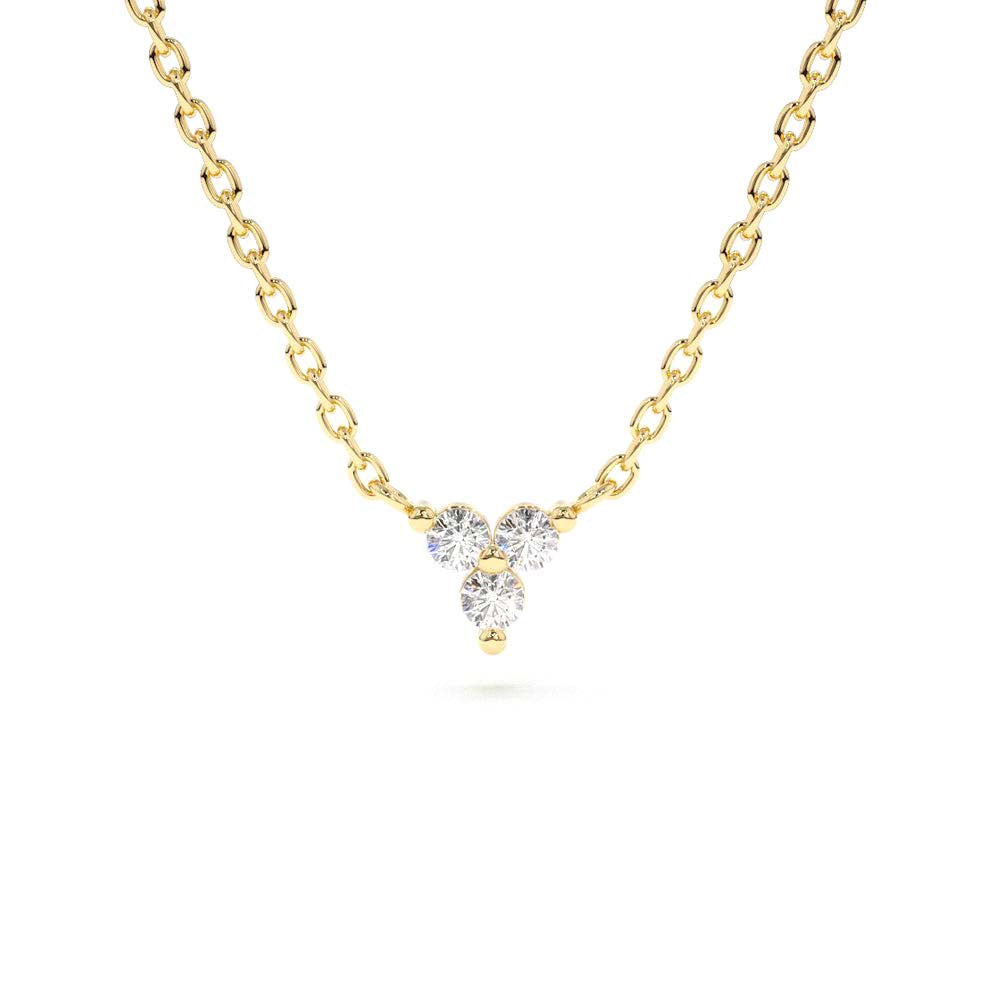 Round Cut Diamond Trio Necklace in 14K Gold — view 1