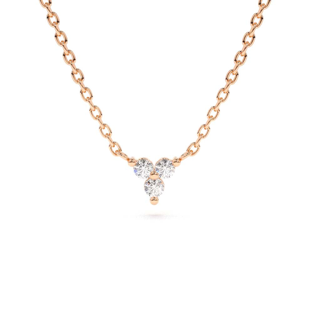 Round Cut Diamond Trio Necklace in 14K Gold — view 4